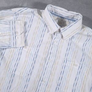 Carbon2Cobalt Shirt Mens L White Blue Yellow Striped Button Up Cotton Casual